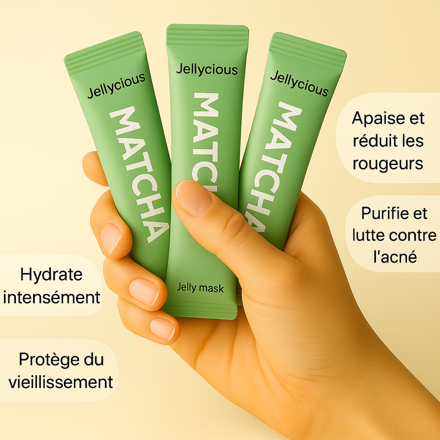 JELLYCIOUS – MATCHA Jelly Mask I Masque en gelée purifiant, apaisant & illuminateur